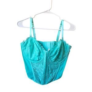 Primark 38DD front clousure teal corset underwire long line bra women's sexy